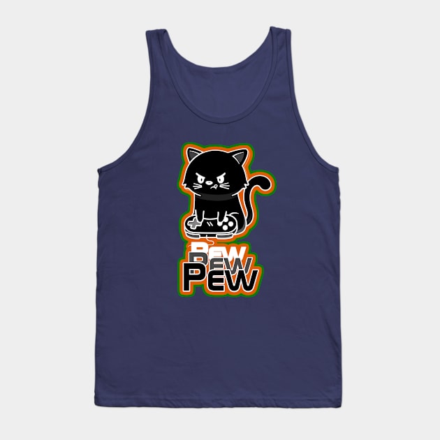 Black Cat Gamer pew pew pew Tank Top by AlondraHanley